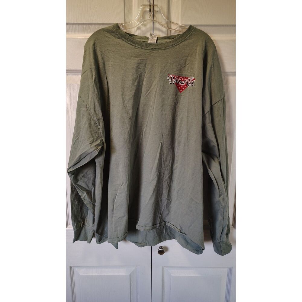 Blessed Girl Green Long Sleeve Graphic T-Shirt - Fruit of the Loom HD Cotton 3XL